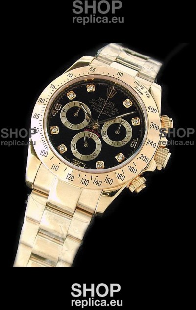 Rolex Daytona Cosmograph Swiss Replica Gold Watch in Black Dial