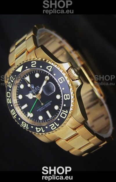 Rolex GMT Master II Swiss Replica Gold Watch in Black Dial