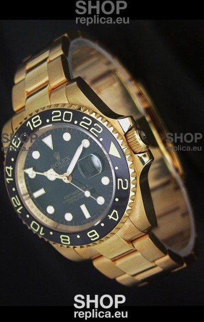 Rolex GMT Master II Swiss Replica Gold Watch in Black Dial