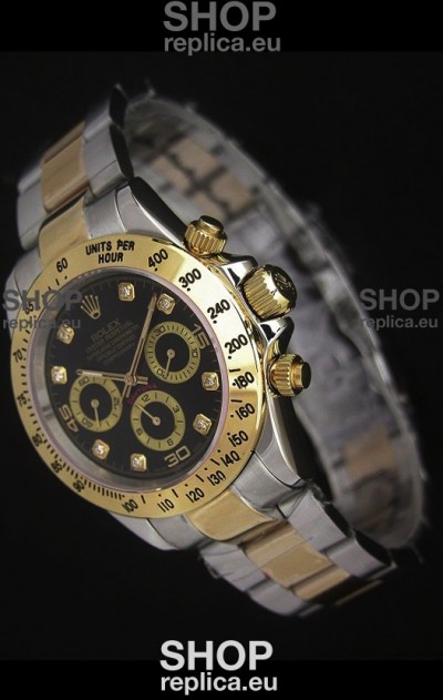 Rolex Daytona Japanese Replica Two Tone Gold Watch in Black Dial