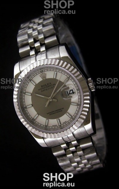 Rolex Datejust Mens Swiss Replica Watch in White & Grey Dial