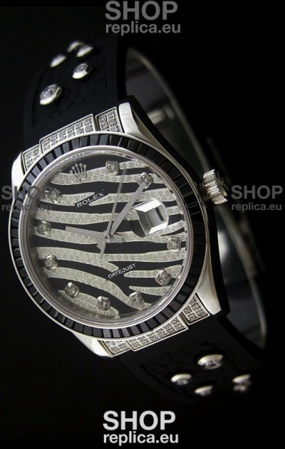 Rolex Datejust Mens Japanese Replica Leopard Watch in Diamand Markers