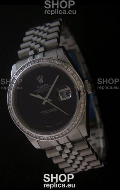 Rolex Datejust Swiss Replica Watch in Full Black Dial