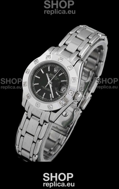 Rolex Datejust Ladies Japanese Replica Ladies Watch in Black Dial