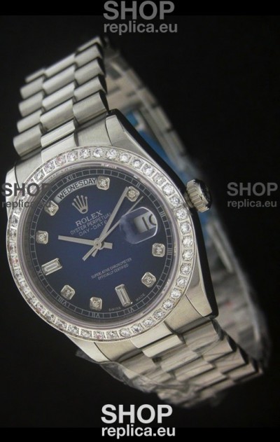 Rolex Day Date Just Japanese Replica Watch in Dark Blue Dial