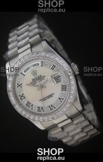 Rolex Day Date Just swiss Replica Watch in Mop Scream White Dial