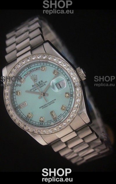 Rolex Day Date Just swiss Replica Watch in Light Blue Dial