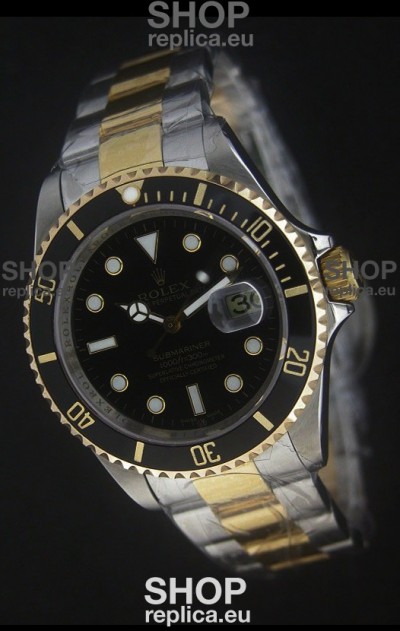 Rolex Submariner Oyster Perpetual Two Tone Watch in Black Ceramic Bezel