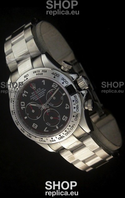 Rolex Daytona Cosmograph Swiss Replica Stainless Steel Watch in Black Dial
