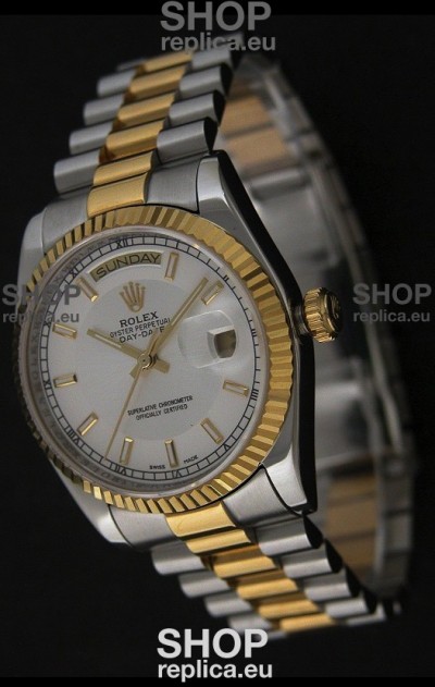 Rolex Day Date Just swiss Replica Two Tone Gold Watch in White Dial