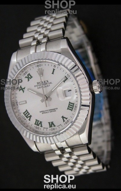 Rolex DateJust Swiss Replica Watch in Green Roman Hour Markers