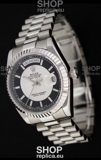 Rolex Day Date Just Japanese Replica Watch in Black & White Dial