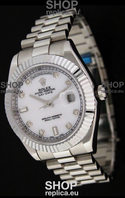 Rolex Oyster Perpetual Day Date Japanese Replica Watch in White Mother of Pearl Dial