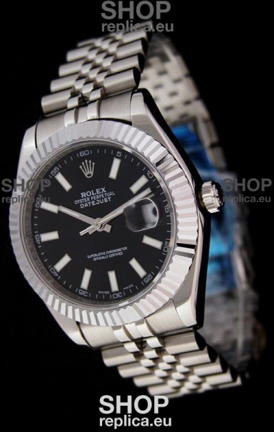 Rolex DateJust Swiss Replica Watch in Black Dial