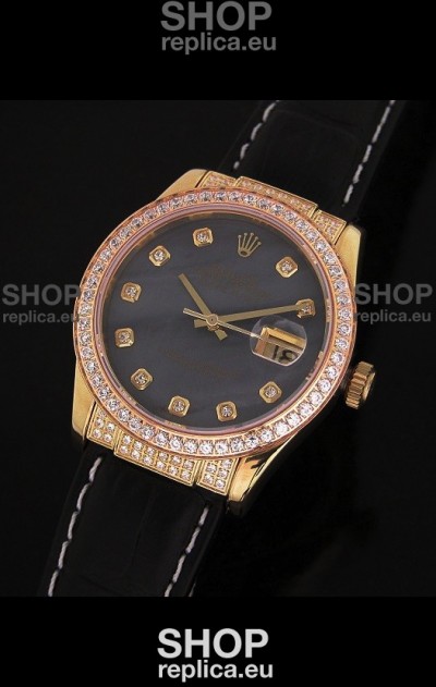 Rolex DateJust Japanese Mens Replica Yellow Gold Watch in Colorful Mother of Pearl Dial