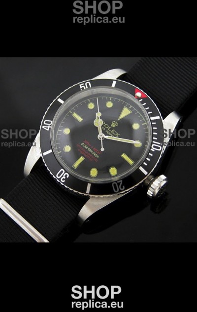Rolex Submariner Swiss Replica Watch in Domed Crystal Black Nylon Strap