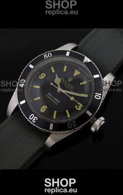 Rolex Submariner Swiss Replica Watch in Domed Crystal Grey Nylon Strap