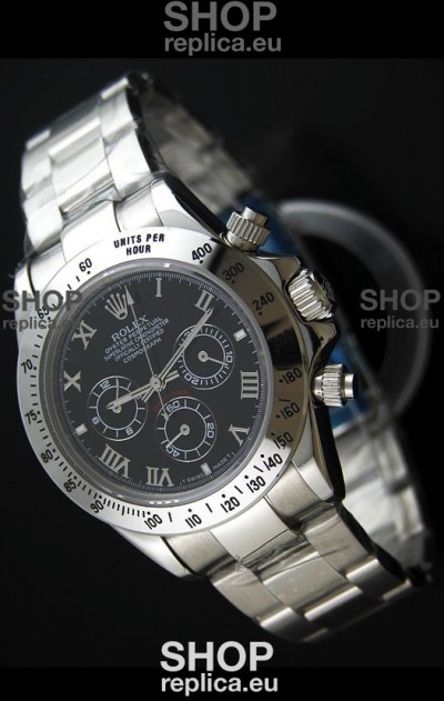 Rolex Daytona Japanese Replica Steel Watch in Black Dial