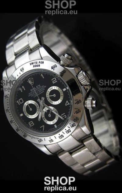 Rolex Daytona Cosmograph Swiss Replica Stainless Steel Watch in Black Dial