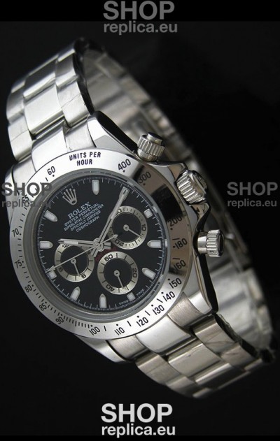 Rolex Daytona Japanese Replica Steel Watch in Black Dial