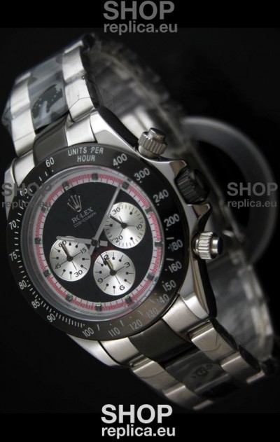 Rolex Daytona Cosmograph Swiss Replica Black PVD Watch in Silver Subdials 