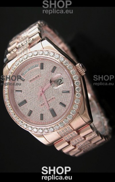 Rolex Day Date Swiss Automatic Rose Gold Watch in Ruby Stick Markers