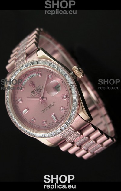 Rolex Oyster Perpetual Day Date Japanese Rose Gold Automatic Watch in Rose Gold Dial