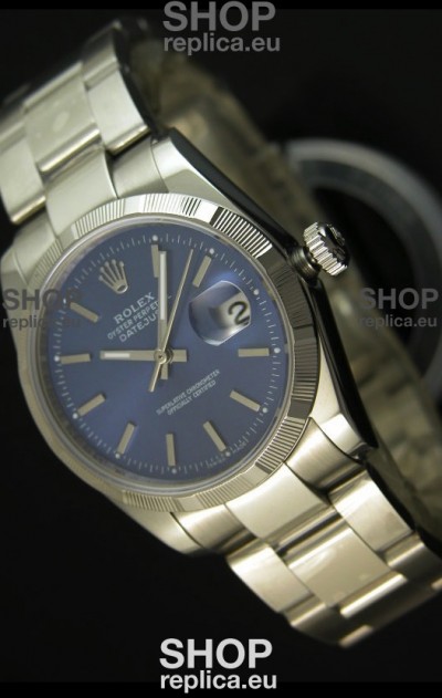 Rolex Replica Datejust Swiss Watch in Blue Dial with Stick Markers
