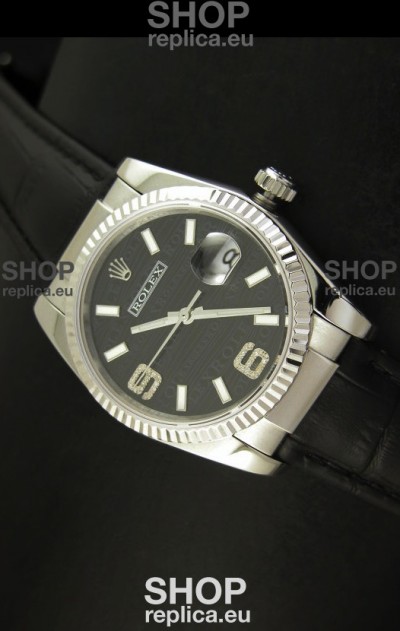 Rolex Replica Datejust Swiss Replica Watch - 37MM - Black Dial/Strap
