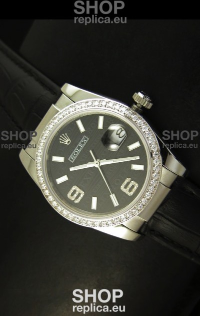 Rolex Replica Datejust Swiss Replica Watch - 37MM - Black Dial/Strap