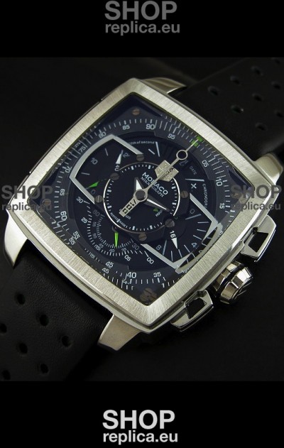Tag Heuer Monaco Mikrograph Japanese Replica Watch in Black/Green Strap