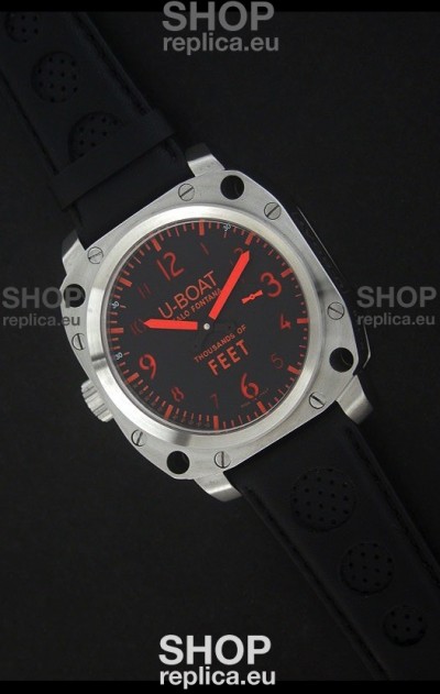 U-Boat Thousands of Feet Swiss Steel Automatic Watch in Red Markers