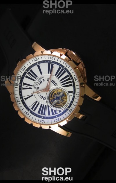 Roger Dubuis Excalibur Tourbillon Watch - Rose Gold Plating White Dial