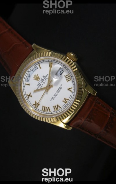 Rolex Day Date 36MM Yellow Gold Swiss Replica Watch - White Dial