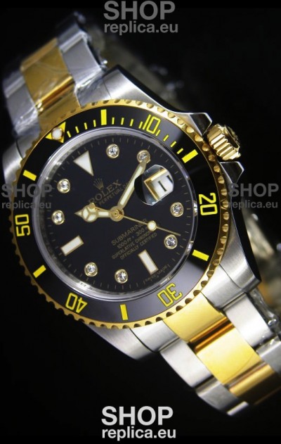 Rolex Submariner Swiss Watch in Black Dial Diamonds Hour Markers