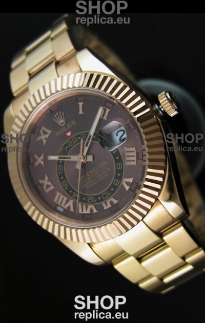 Rolex Sky-Dweller 18K Yellow Gold Watch in Brown Dial Roman Numerals