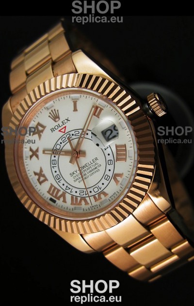 Rolex Sky-Dweller 18K Rose Gold Watch in White Dial Roman Numerals