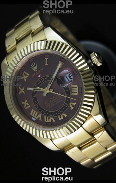 Rolex Sky-Dweller 18K Yellow Gold Watch in Brown Dial Roman Numerals