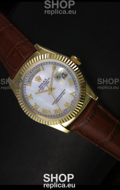 Rolex Day Date 36MM Yellow Gold Swiss Replica Watch - White MOP Dial