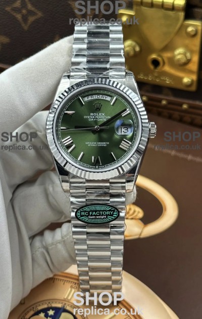 Rolex Day Date 228236 Stainless Steel Green Roman Dial Super Clone Watch 