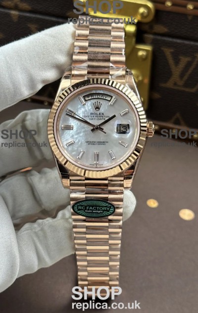 Rolex Day Date 228236 Rose Gold Pearl Dial Super Clone Watch 