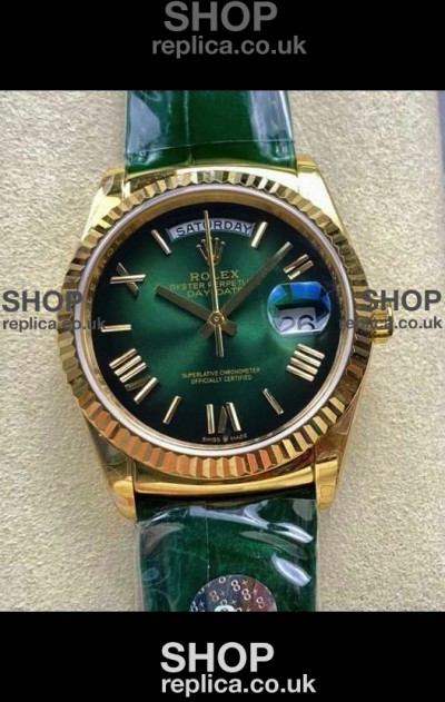 Rolex Day Date 128238 Yellow Gold Green Ombre Roman Dial Super Clone Watch 