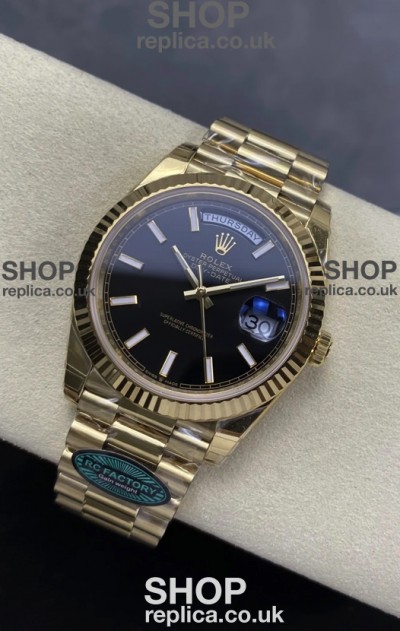 Rolex Day Date 228238 Yellow Gold Black Dial Super Clone Watch 