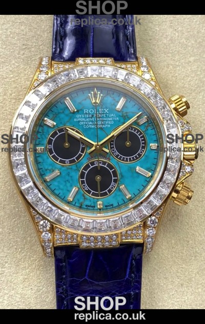 Rolex Daytona 126518LN Yellow Gold Turquoise Dial FREE SPRUNG MVMT Super Clone Watch 