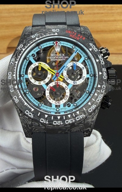 Rolex Daytona DiW Skeleton Carbon Casing Oysterflex Super Clone Watch 