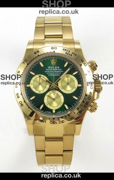 Rolex Daytona 126508 Yellow Gold Green Dial FREE SPRUNG Super Clone Watch 