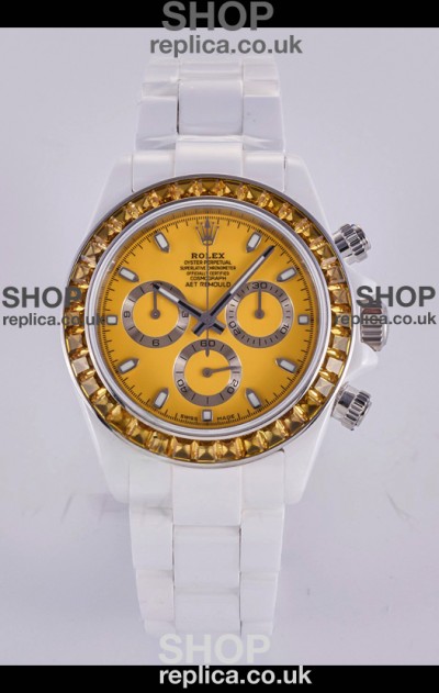 Rolex Daytona AET White Ceramic Yellow Dial 4130 Movment Super Clone Watch 