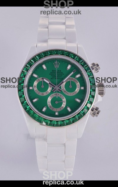 Rolex Daytona AET White Ceramic Green Dial 4130 Movment Super Clone Watch 