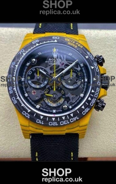 Rolex Daytona Yellow TPT Casing Skeleton Dial Nylon Strap Super Clone Watch 