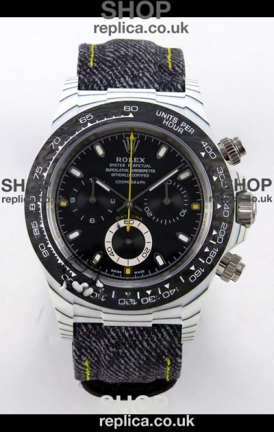 Rolex Daytona DiW White Carbon Black Dial Super Clone Watch 